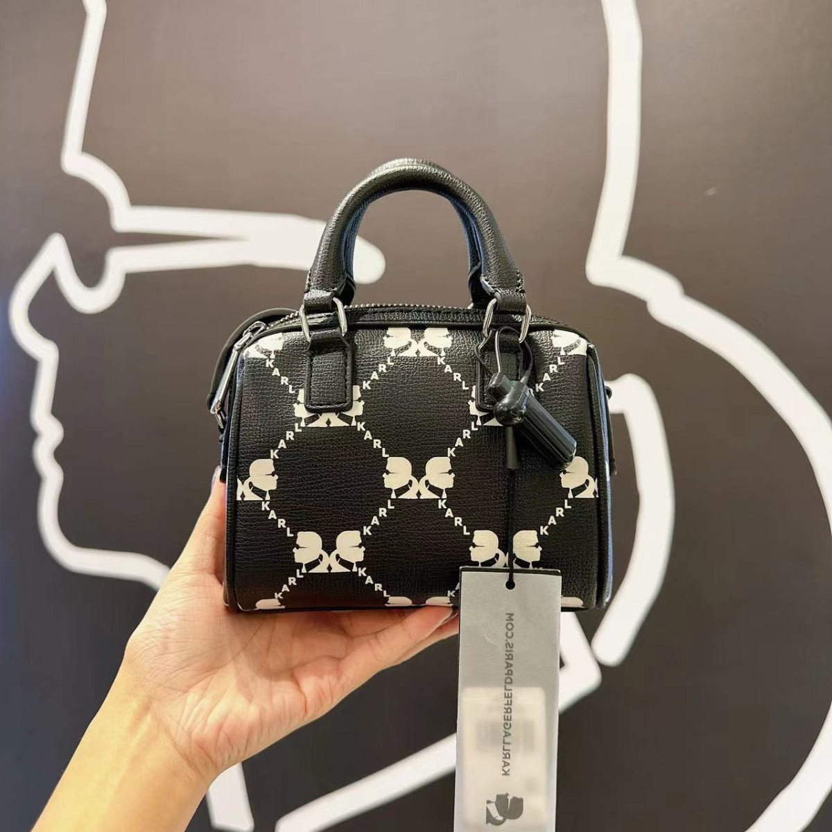 Karl Lagerfeld Paris LH2E45BU Adele Mini Satchel Crossbody In BLACK/WHITE Karl Lagerfeld Paris LH2E45BU Adele Mini Satchel Crossbody In BLACK/WHITE